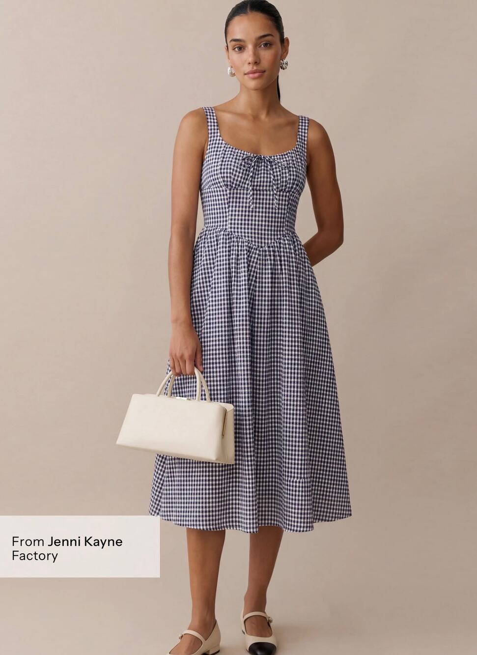 New O.P.T Tanya Linen dress plaid gingham navy blue & white $222 sz 2